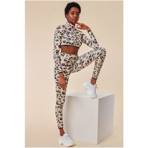 Cosmochic Leopard Print Crop Top&legging Lounge Set - Brown