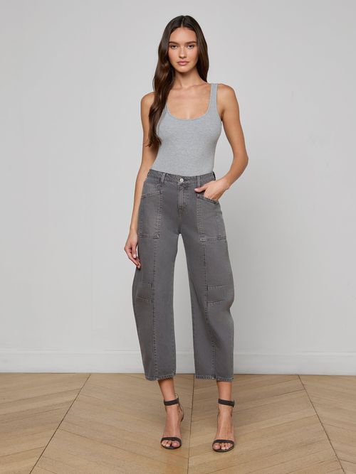 Cody Cropped Barrel-Leg Jean In Medium Grey