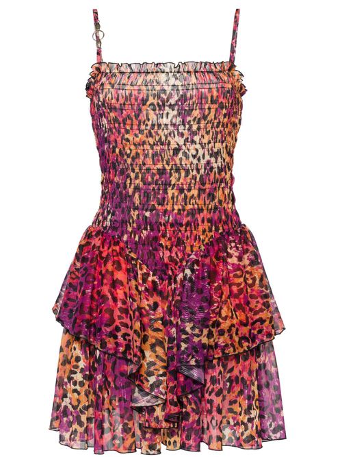 Layered leopard-print mini dress - Purple