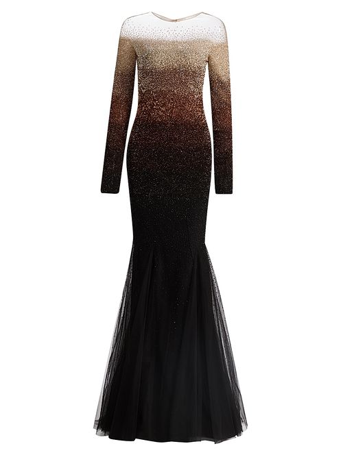 Women's Ombré Sequined Tulle Mermaid Gown - Chocolate Multi