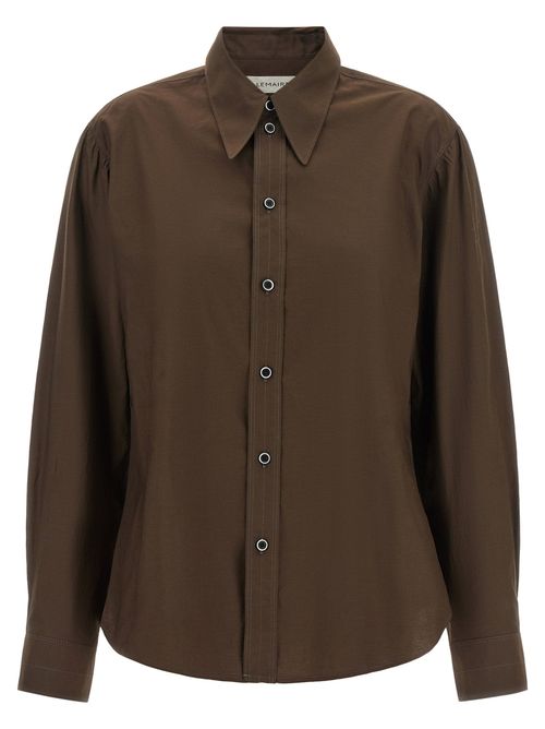 Pointed Collar Cotton-Silk Shirt — Brown