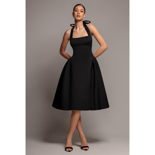 Goddiva Corset Fit And Flare Halter Neck Midi Dress - Black