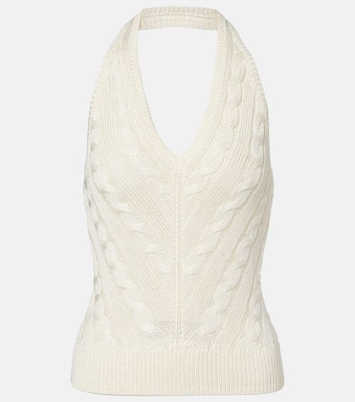 Cable-knit halterneck silk top