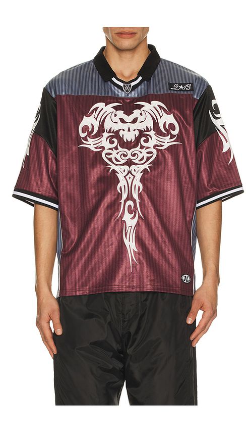 Jaded London Shadow Stripe Football Jersey in Burgundy. L. Also in M, S, XL/1X