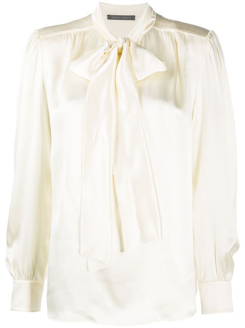 Pussy-bow tie silk blouse - White