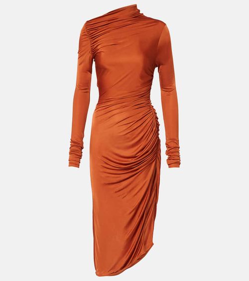 Svita ruched satin jersey midi dress
