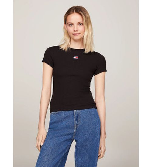 Tommy Jeans for woman. DW0DW17881 Slim Rib T-shirt black (L), Casual, Cotton, Short sleeve