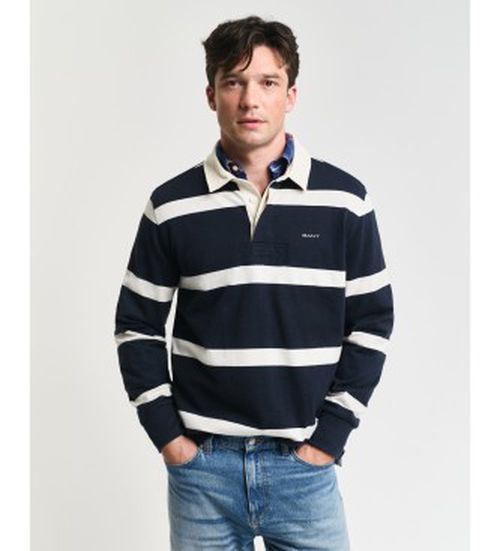 Gant for man. 2044013 Rugger polo shirt in navy yarn dyed stripes (XL), Casual, Cotton, Long sleeve