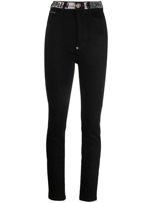 Logo-embellished high-waist skinny jeans - Black