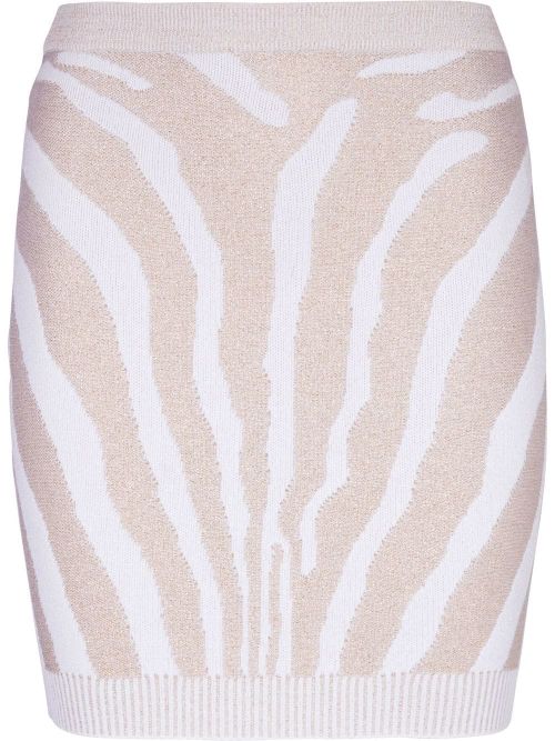Zebra-Print Knit Skirt — Beige
