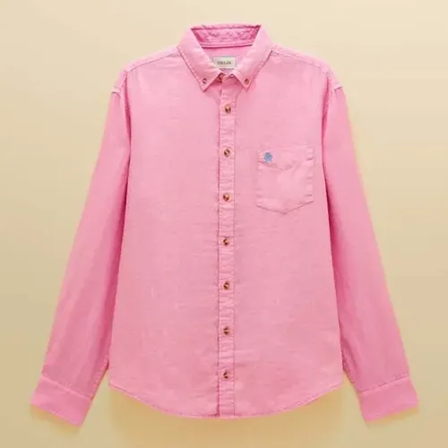 Joules Mens Pink Long Sleeve Linen Shirt