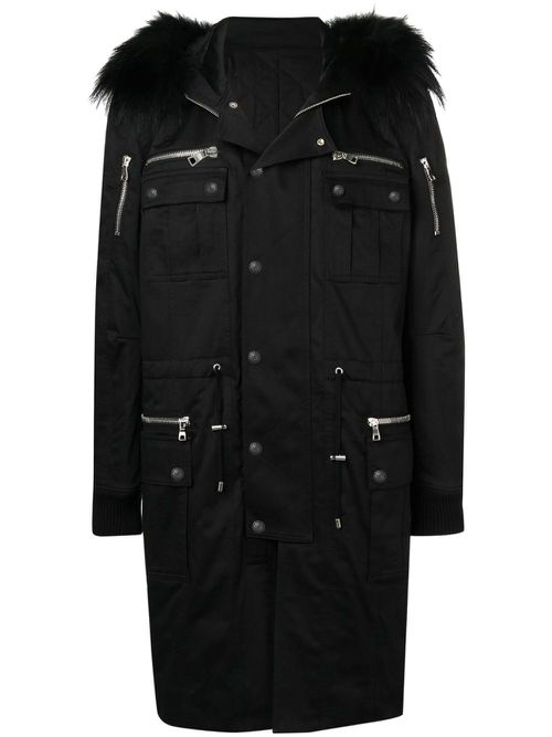Faux-fur trim parka - Black