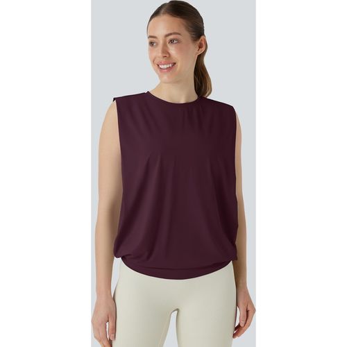 Halara Round Neck Ruched InstantCool Yoga Tank Top-UPF50+ - Fig - XXL/1X
