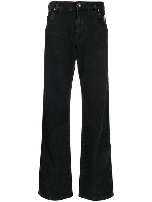 Logo-embroidered straight-leg jeans - Black