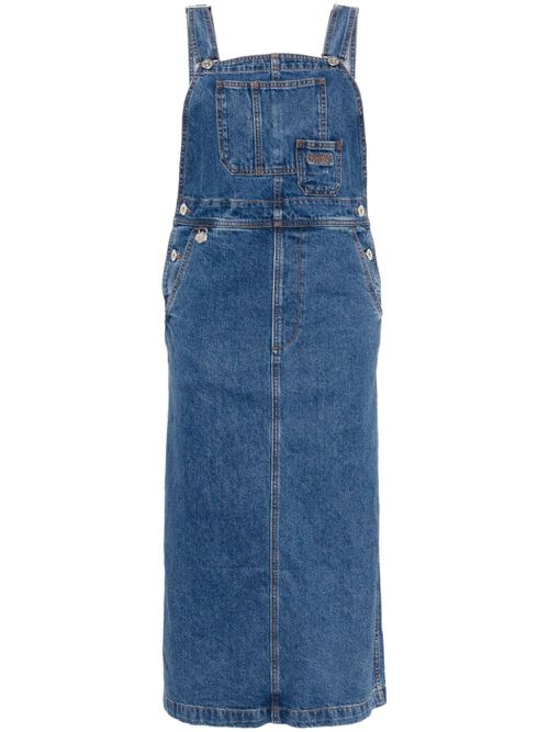 Logo-embroidered cotton dungaree dress - Blue