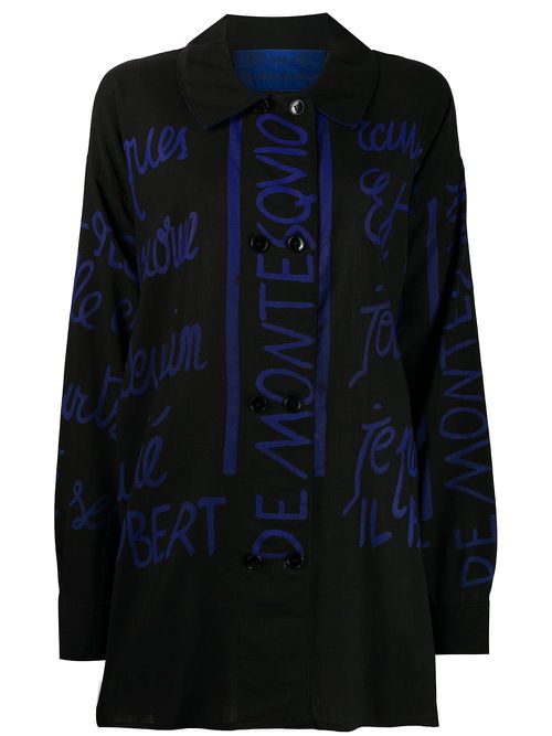 1980s handwriting print oversized shirt - Black