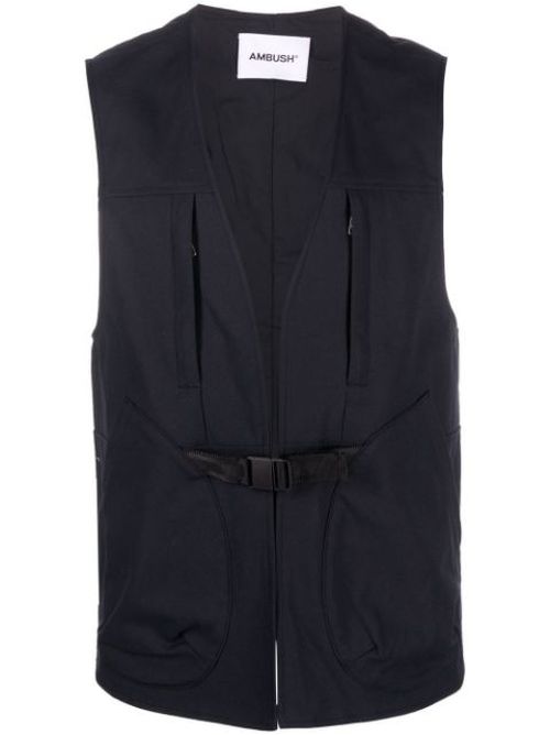 Buckle-fastening V-neck gilet