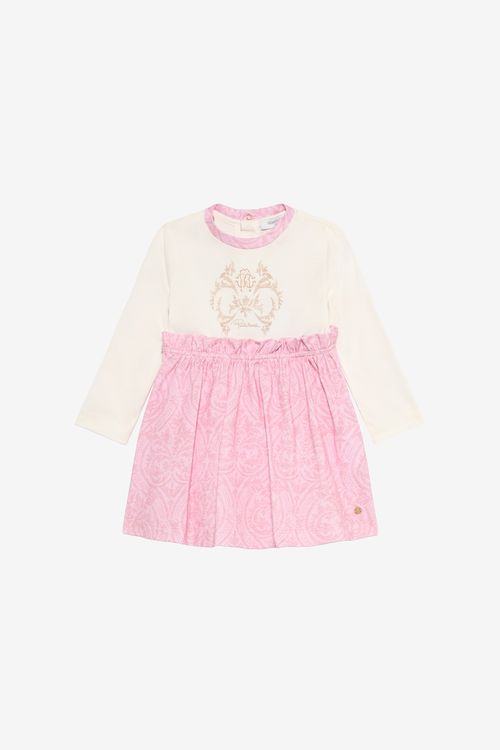 Milk White Dress With Baby Pink Floral Print