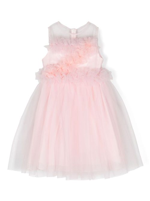 Floral-appliqué tulle dress - Pink