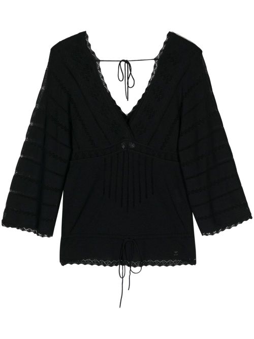 2001 lace-trim V-neck blouse - Black