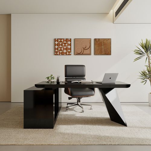 Modern White L-Shape Executive Left Hand Desk & Office Chair Set