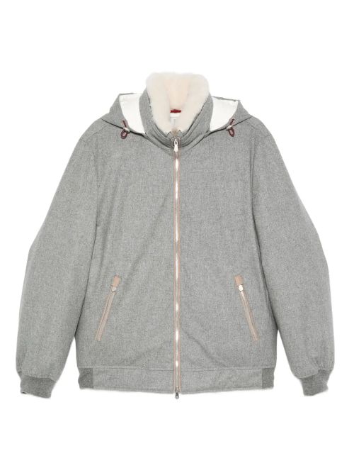 Hooded Cashmere and Leather Jacket — grey