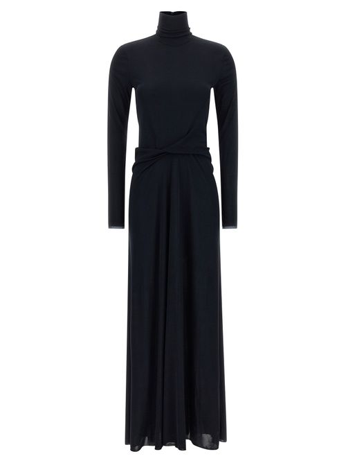 Draped Turtleneck Dress — Black
