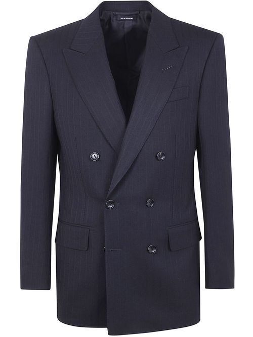 Solid Satin Stripe Double Breasted Jacket