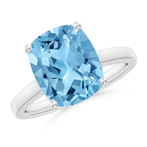 Angara 4.5 Carats Classic Cushion Swiss Blue Topaz Solitaire Ring with Hidden Accents in Platinum