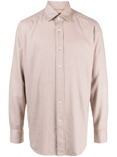 Mélange-effect spread-collar shirt - Brown