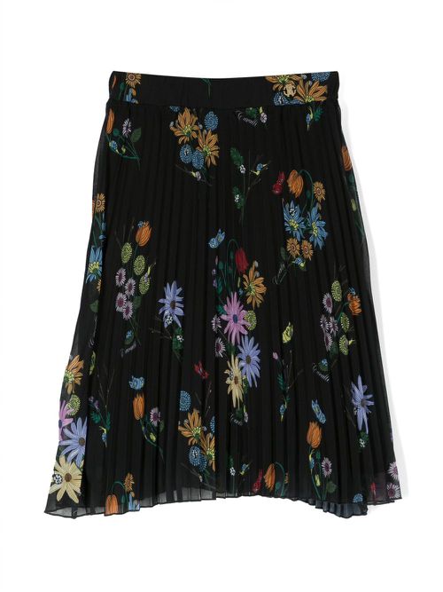 Floral-print pleated skirt - Black