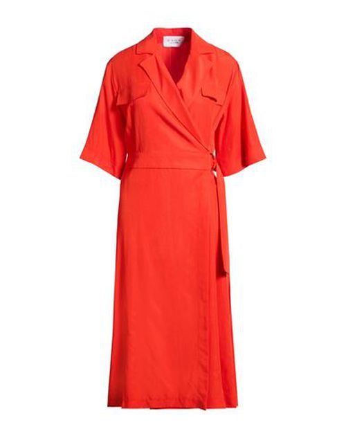 Woman Midi dress Tomato red Size 10 Tencel, Linen