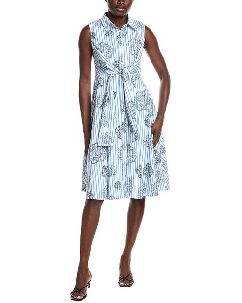Stripe Print Sleeveless Front Tie Dress
