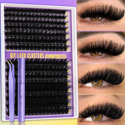 TEMU Lash Clusters Kit , Mega Fluffy Eyelash Clusters With Mixed Lengths 8-, Soft Lightweight Lashes Clusters For Dramatic Full , Long-lasting