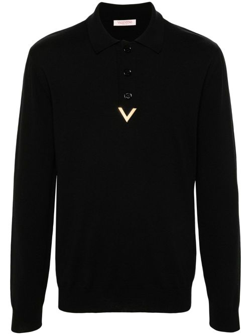 VGold-detail polo shirt - Black