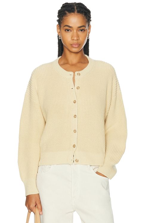 Jenni Kayne Cotton Hayes Crewneck Cardigan in Yellow