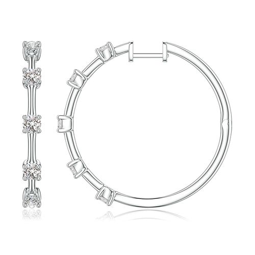 Angara 1.05 CTW Round Diamond Five-Stone Station Hoop Earrings in Silver
