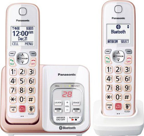 KX-TGD862G Link2Cell DECT 6.0 Expandable Cordless Phone System with Digital Answering System - White/Rose Gold