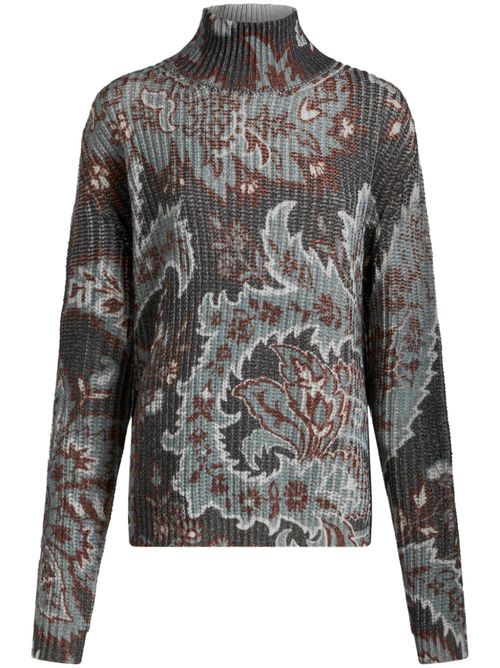 Floral-print wool sweater - Blue