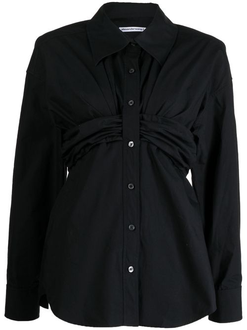 Ruched-detail cotton shirt - Black