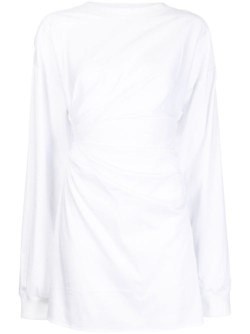 Ruched long-sleeve dress - White
