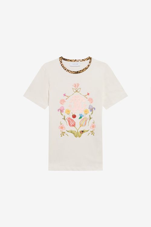 T-shirt With Floral Print And Monogram Rc