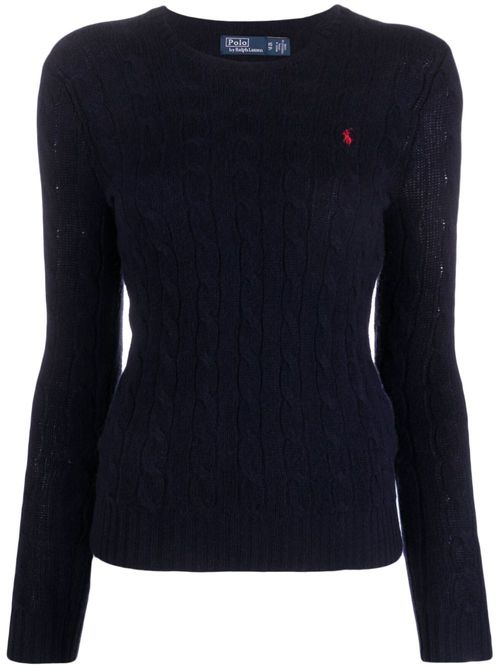 Logo-embroidered wool-cashmere jumper - Blue