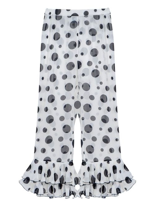 Polka-dot ruffled trousers - White