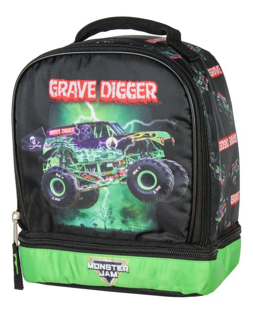 Grave Digger Monster Truck Insulated Dual Compartment Lunch Bag Lunch Box - Black