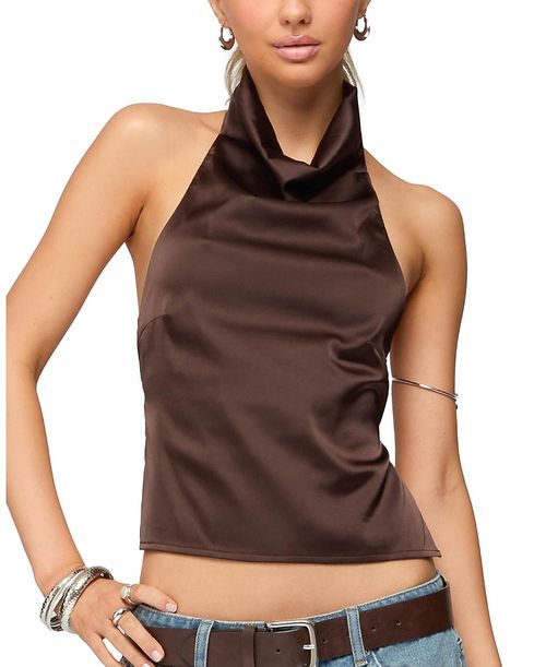 Satin Effect Backless Cowl Neck Top
