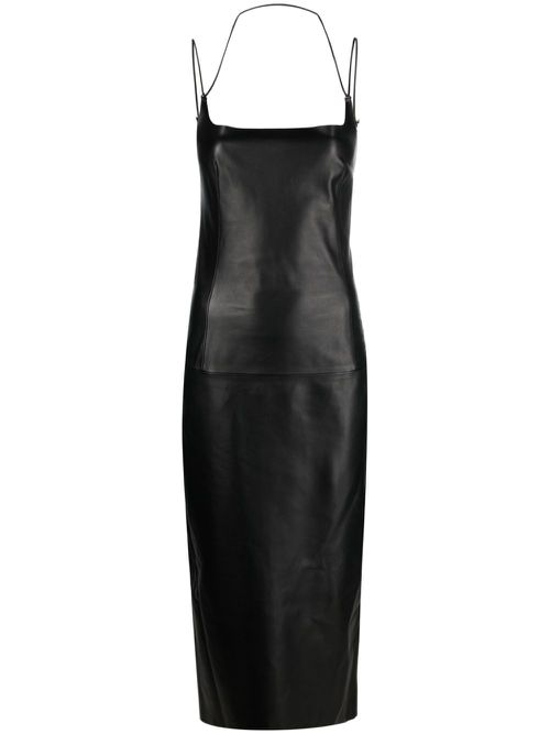 Halterneck leather midi dress - Black