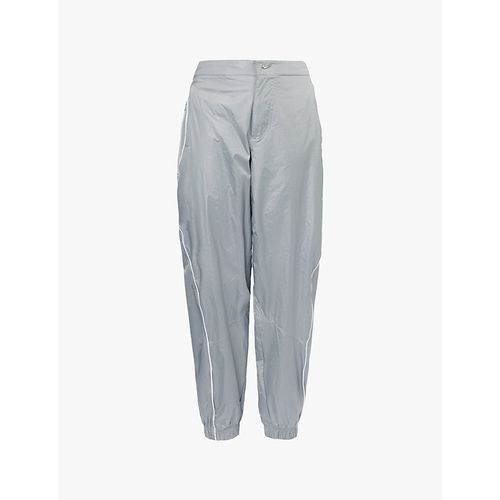 Womens Particle Grey White Drawstring Waistband Brand Print Tapered Leg Mid-rise Shell Jogging Bottoms L
