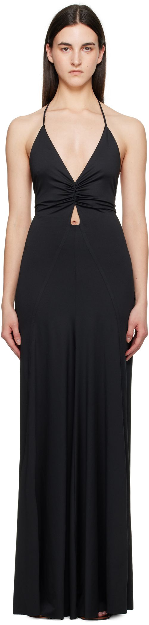 Victoria Beckham Black V-Neck Ruched Cami Maxi Dress
