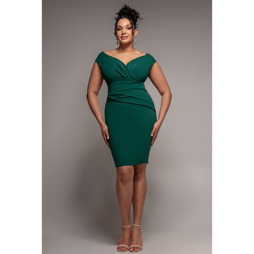 Goddiva Plus Bardot Pleated Midi Dress - Emerald Green